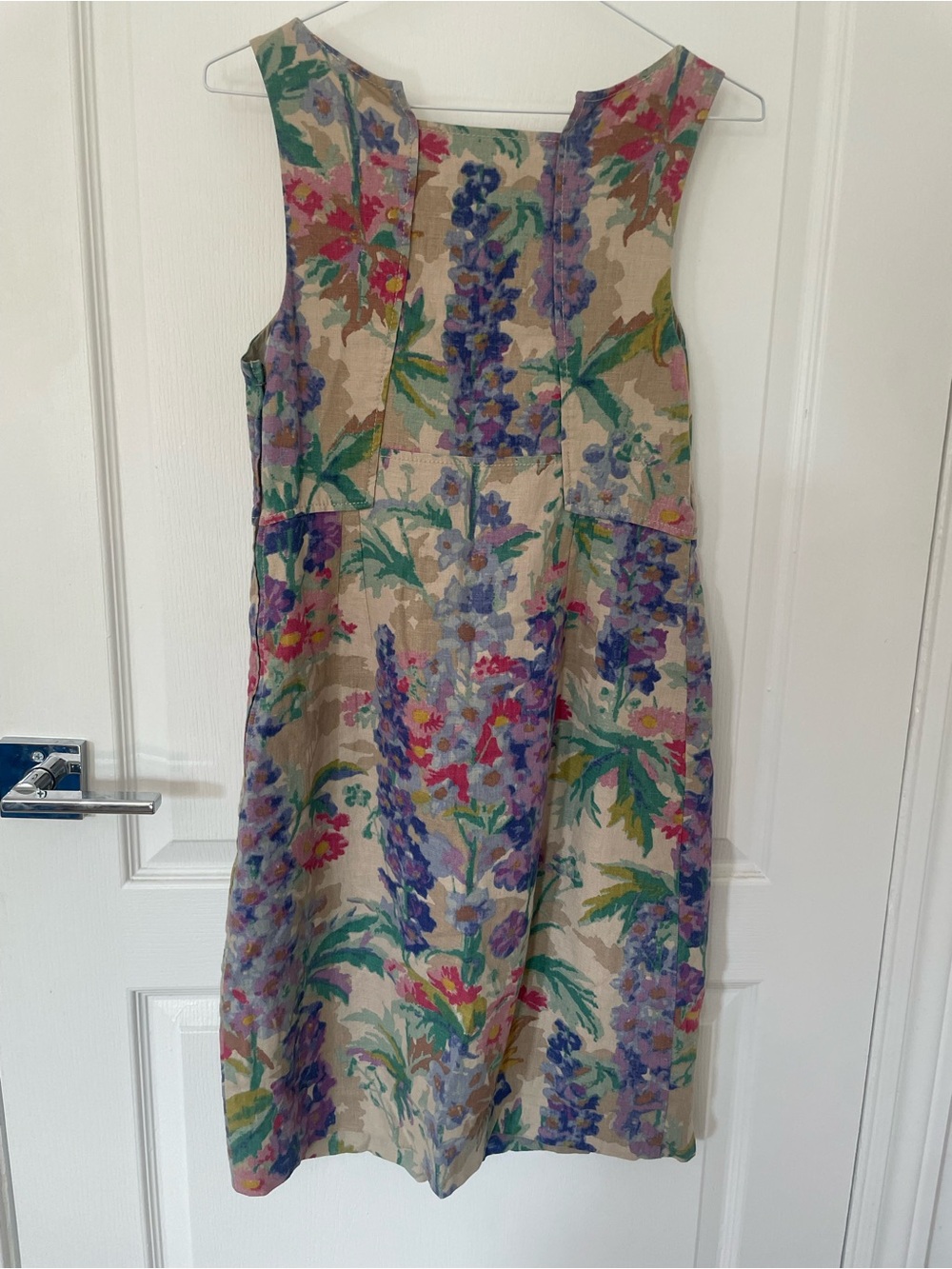 Floral Linen Blend Sleeveless Dress in Beige - Picture 2 of 3
